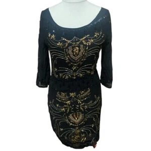 Antik Batik Womens Black/Gold Vince Mini Dress Size 42 /L - Picture 1 of 12