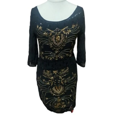 Mini vestido feminino Antik Batik preto/dourado Vince tamanho 42 /L - Imagem 1 de 4