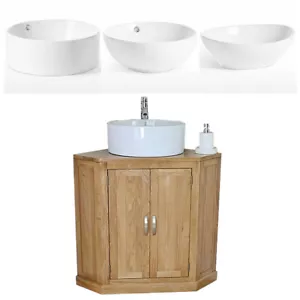 Bathroom Vanity Unit Oak Cabinet Corner Wash Stand & White Ceramic Basin 501B A - Picture 1 of 9