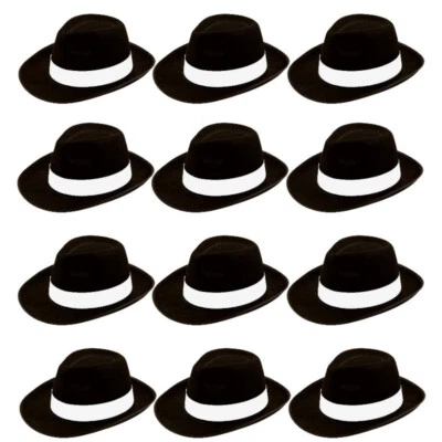 6 x Nero Gangster 1920's Al Capone Stile Fedora Hat Gatsby Trafficone Bianco - Immagine 1 di 4