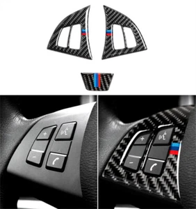 Real Carbon Fiber Steering Wheel Button Cover Trim For BMW X5 X6 E70 E71 2008-14 - Picture 1 of 14