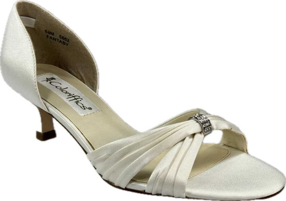 COLORIFFICS FANTASY WOMEN'S IVORY SATIN RHINESTONE OPEN-TOE SHOES - Image 1 of 4