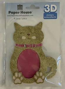 Marco de fotos para gatito gato pegatina dorada brillante cuello rosa casa de papel 4,75x3,75 pulgadas - Imagen 1 de 4