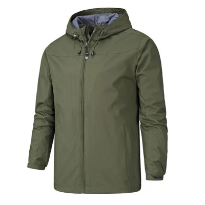 Mens Waterproof Soft Jacket Outdoor Hooded Hiking Windbreaker Tactical Coat ✨ ~ - Image 1 of 4