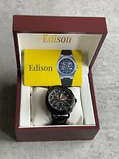 Edison Automatic Skeleton Men's Watch With Black Case & Leather Strap