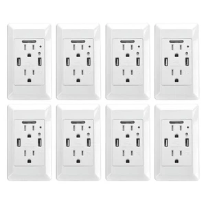 8PK Wall Dual USB Outlet Charger Receptacle 4.2A High Speed 15A W/LED Nightlight - Picture 1 of 12