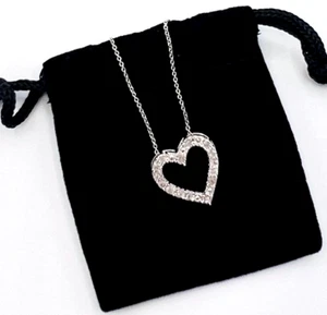 Sterling Silver Diamond Open Heart Necklace 18 in NEW - Picture 1 of 11
