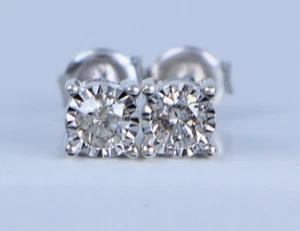 ZEI 925 Silver 0.30ct Round Diamond Radiant Reflection Solitaire Stud Earrings - Picture 1 of 6