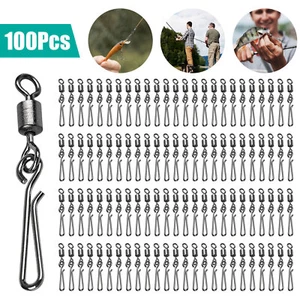 100Pcs Rolling Barrel Connector 40lb Fishing Swivels Solid Ring Fast Snap Clip - Picture 1 of 7
