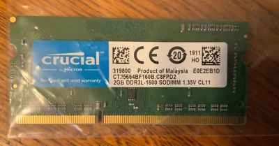 Crucial by Micron 2GB, 2X4 DDR3L - 1600 SODIMM 1.35V CL11, CT25664BF160B.C8FPD2 - Image 1 of 2