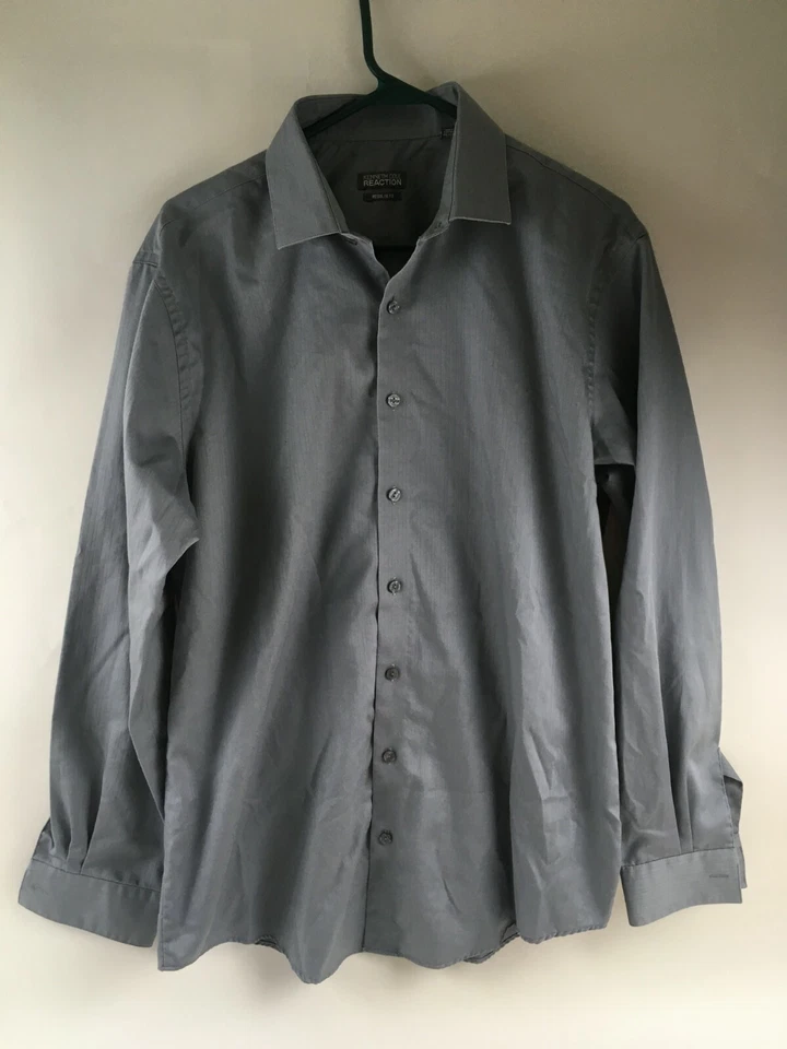 Camisa Kenneth Cole Reaction para hombre talla 16 34-35 gris manga larga abotonada Foto 1 de 4