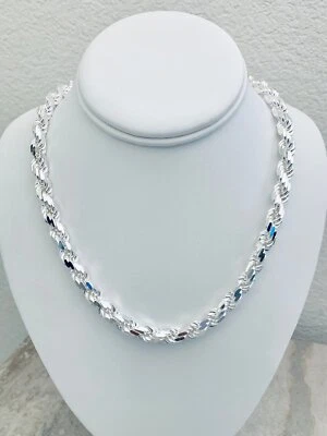 Solid 925 Sterling Silver Italian Rope Chain Mens Necklace 8mm Diamond Cut - Image 1 of 4