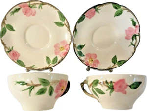 Desert Rose Tea Cups & Saucers by FRANCISCAN 49-53 Calif USA Backstamp Lot of 2 - Picture 1 of 12