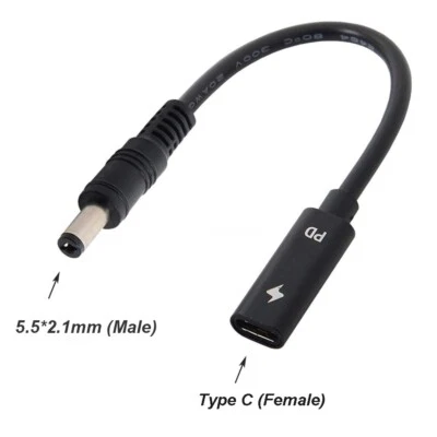 USB Type C Female to 5.5x2.1mm PD Charger Cable Power Cable for Laptop 18-20V - Image 1 of 4
