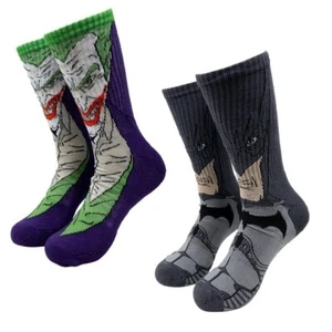 Batman and Joker Character Crew Socks 2-Pair - Picture 1 of 7