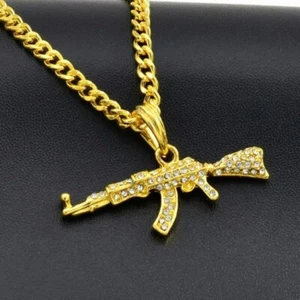 Crystal Ak 47 Rhinestone Bling Chain Necklace Juice Wrld Wristband Included! - Picture 1 of 4