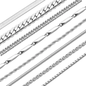8Pcs/7Pcs Stainless Steel Chain Necklace for Men Women, Bulk Silver Tone Necklac - Picture 1 of 12