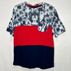 Distortion Herren Men’s Shirt Gr. M rot weiß blau Batik Color Block T-Shirt - Bild 1 von 7