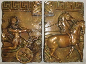 Römischer Wagen Wandplakette 2 Stück Wohnkunst Dekor Bronze Oberfläche - Bild 1 von 4