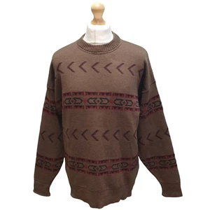 Vintage Timberland Knit Jumper  Green Patterned Crew Neck Wool Tight Men's uk M - Picture 1 of 5