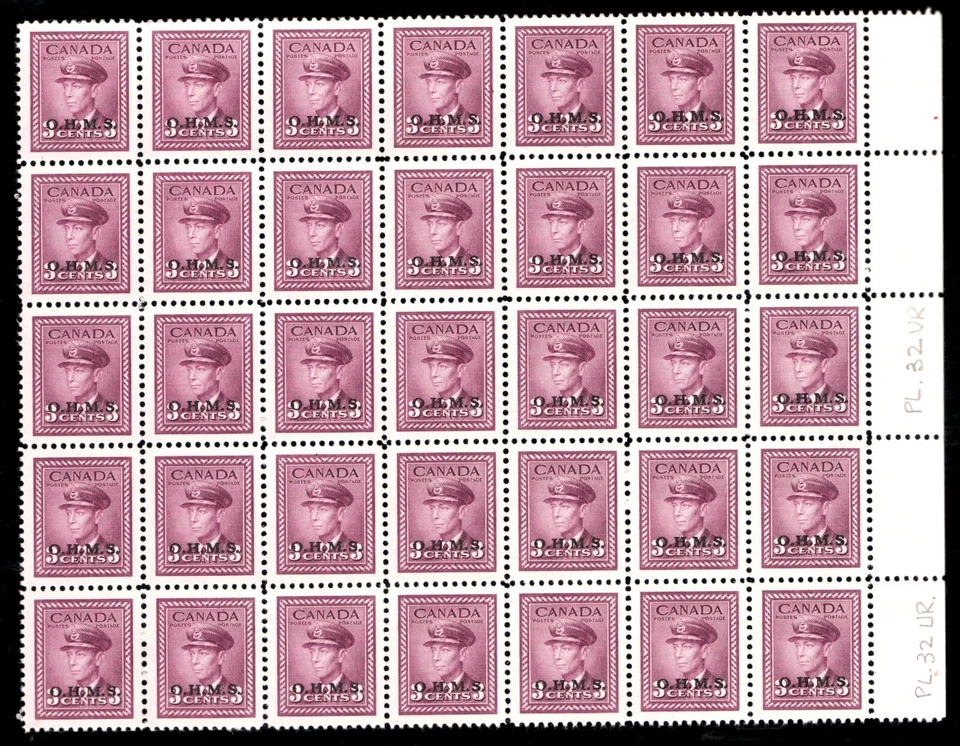 1949 - #O3 MNH Block of 35 / O.H.M.S. Canada King George VI War Issue cv$157.50 - Image 1 of 1