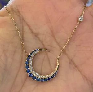 2Ct Round Cut Lab-Created Sapphire Crescent Moon Pendant 14K Yellow Gold Plated - Picture 1 of 8