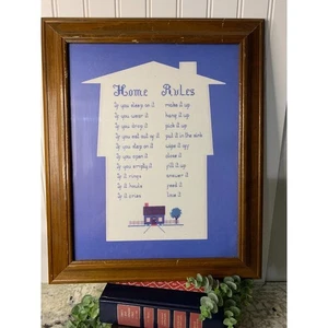 Holz gerahmte Grafik Grüße Hausregeln Vintage Wand Oma Kern Deko - Bild 1 von 6