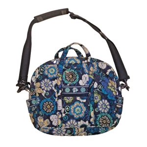 Vera Bradley Blue White Green Floral Quilted Multi Pocket Cotton Shoulder Bag - Picture 1 of 7