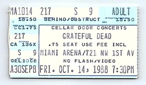 Biglietto concerto Grateful Dead Stub 14 ottobre 1988 Miami Florida - Foto 1 di 2