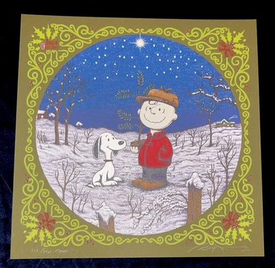 Marq Spusta 屏幕印花 "A Charlie Brown Christmas" 绿色花生史努比圣诞节 — 第 1/4 张图片