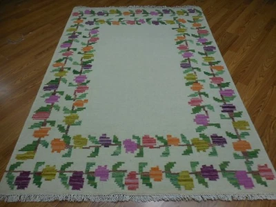 Alfombra turca Oushak, alfombra de diseño Ferench tejido plano, alfombra bohemia hecha a mano, 5x8 Foto 1 de 4