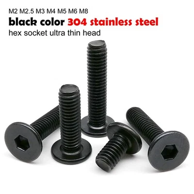 Black Stainless Steel Hexagon Hex Socket Ultra Thin Flat Wafer Head Screw Bolt - Image 1 of 4