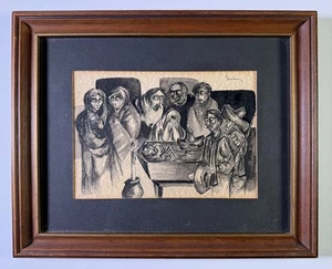 Rare Lithograph Signed "Mourning" by Mexican Artist Santiago Penaloza, 1973 - Picture 1 of 7