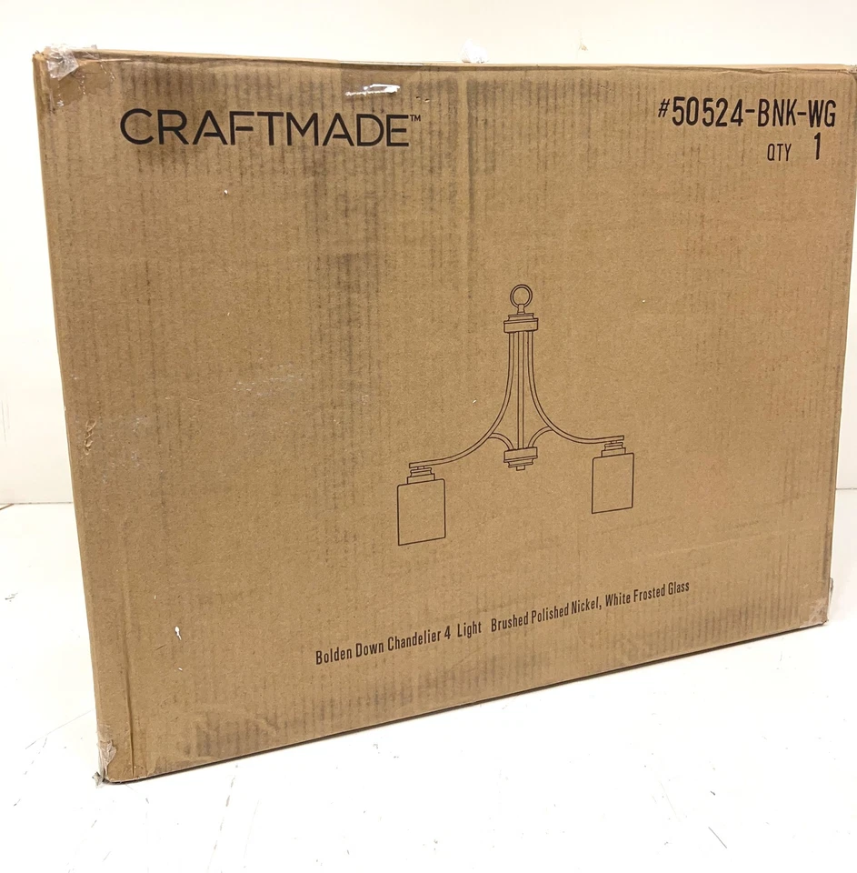 Araña de vidrio blanco esmerilado níquel cepillado 4 luces hecha a mano Bolden Foto 1 de 2