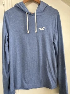 Hollister T-shirt uomo M blu con cappuccio manica lunga morbida 21" x 26" - Foto 1 di 5