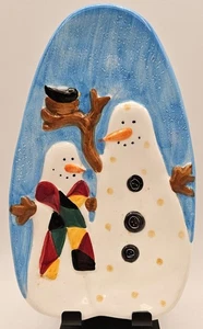 Sakura Debbie Mumm Ceramic Snowman Spoon Rest Blue & White - Picture 1 of 10