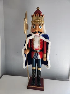 Large Wooden Nutcracker King With Axe 24 In Tall With Fur Cape 2014  - Picture 1 of 15