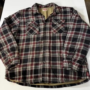 Wrangler Flanell Shacket Sherpa gefüttert schwarz rot kariert Knopfleiste Jacke Herren XL - Bild 1 von 14