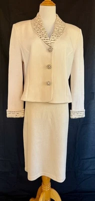 Traje ST John Evening por Marie Gris Adornado Perla Lentejuelas Tejido 2 Piezas Talla 12 y 14 Foto 1 de 4