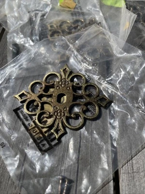 12 VTG KBC Brass Sngl Post Drawer Pull Backer Plates Victorian Decorative NOS - Image 1 of 4