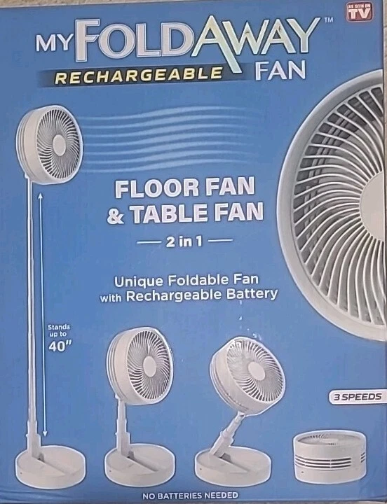 Ventilador recargable plegable My 3 velocidades, soporta hasta 40" como se ve en TV Foto 1 de 1