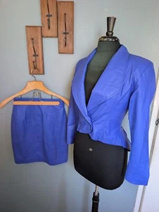 Vintage 80er Jahre blaue Lederjacke & Rock Damen Größe S - Bild 1 von 10