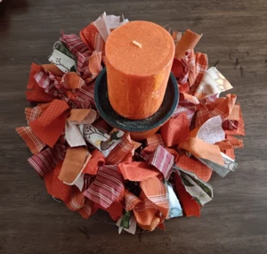 Thanksgiving, Fall/Autumn RAG CANDLE RING WREATH 13"across Handmade NEW OOAK - Picture 1 of 2