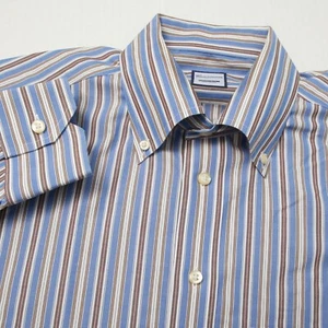 Camicissima Shirt Mens 16 34 Blue Brown Striped Slim Fit Non Iron Pocket - Picture 1 of 14
