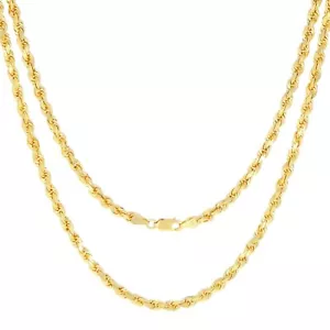 10K Yellow Gold 4mm Diamond Cut Rope Chain Link Necklace Mens Womens 22" - Picture 1 of 12