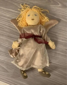Adrian the Angel Stuffed Plush Cloth Doll Blonde Yarn Hair Gold Satin Abbeville - Picture 1 of 4