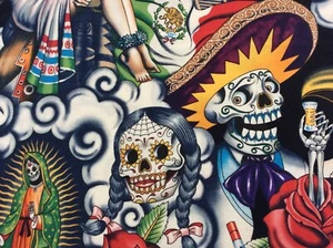 Alexander Henry Contigo day of the Dead, Mexican skull tequila black BTY RARE! - Picture 1 of 2