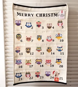 OWLS - CHRISTMAS Canvas Advent Countdown Calendar, 25 Pockets 2" x 3" Fillable - Picture 1 of 3