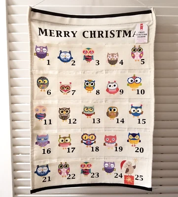 OWLS - CHRISTMAS Canvas Advent Countdown Calendar, 25 Pockets 2" x 3" Fillable - Image 1 of 3