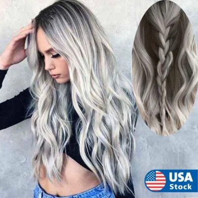 Elegante Peluca Frontal Cabello Humano Cuerpo Ondulado Pelucas Completas Mujer Natural Ombre Gris Peluca Foto 1 de 4